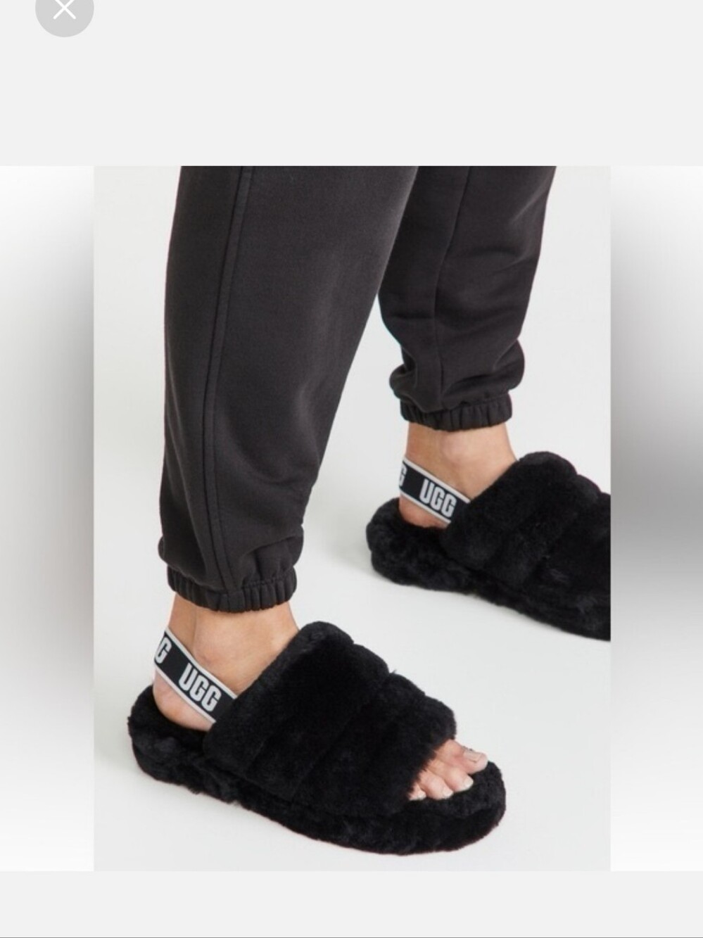 Brand New UGG Black Fluff Yeah Slide with Branded Elastic Backstrap Size 10